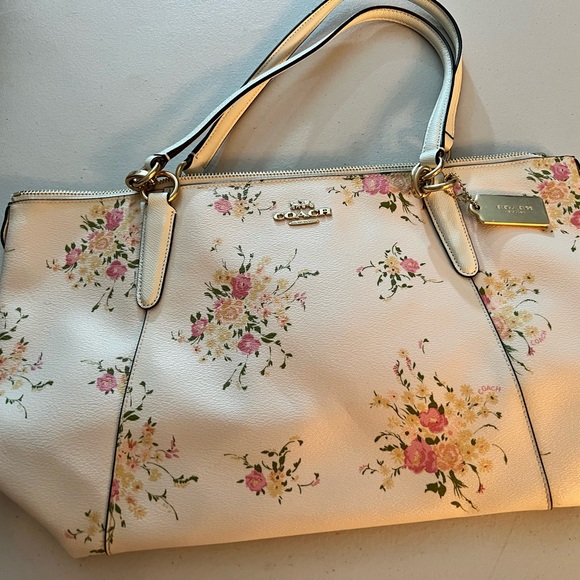 Beige with pink flowers Coach purse and matching card case wallet. - Picture 1 of 5